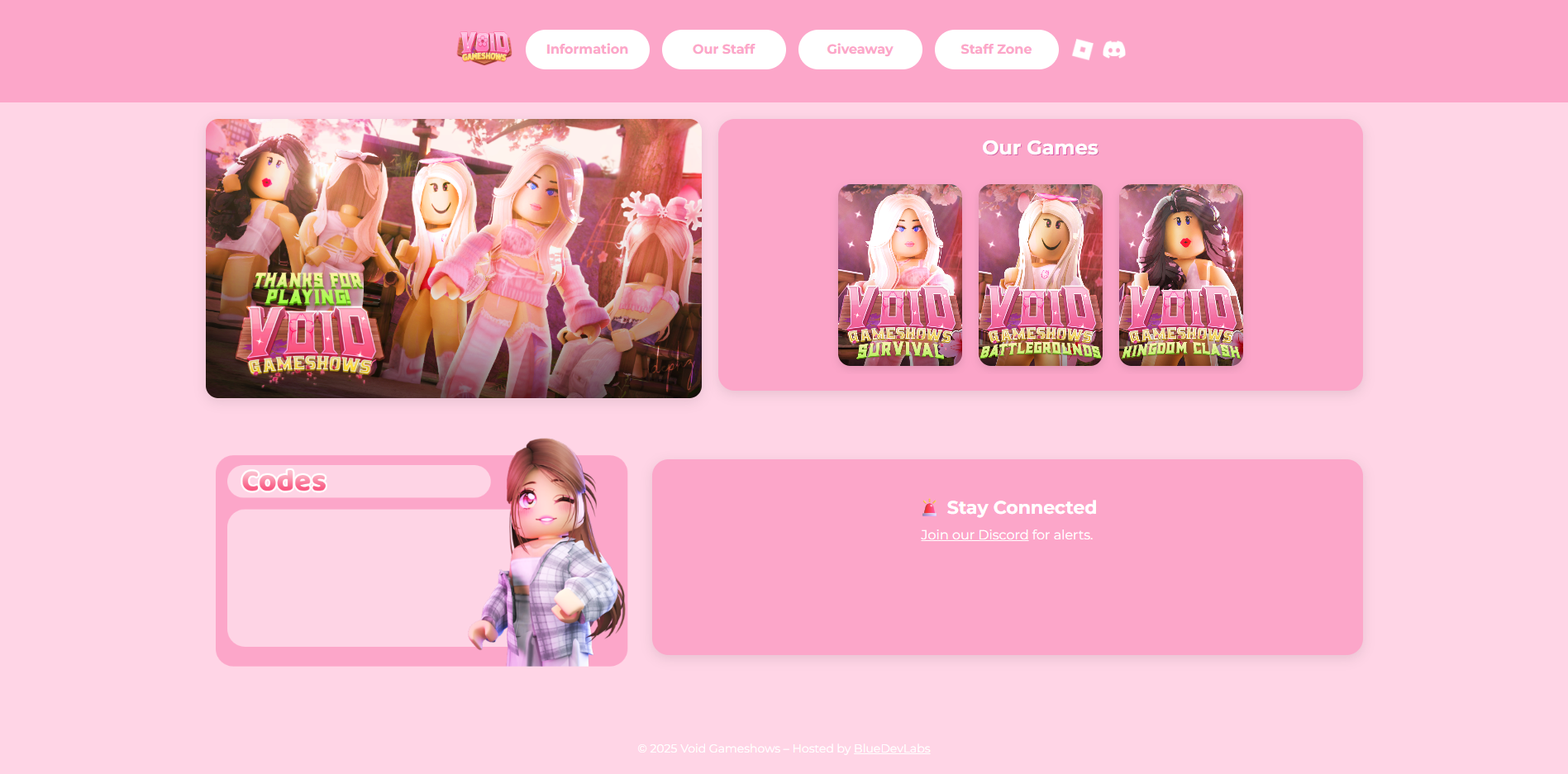 Void GameShows Roblox community platform homepage